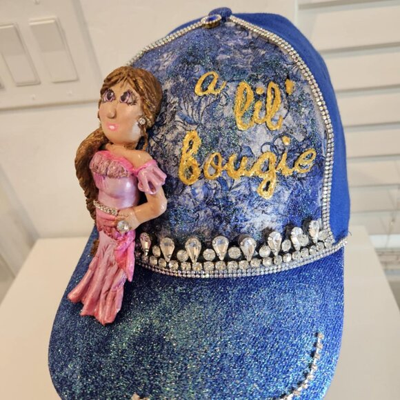 Handmade Baseball Hat - Adjustable - 100% Cotton - Blue and Pink - Sparkles! - Picture 7 of 13